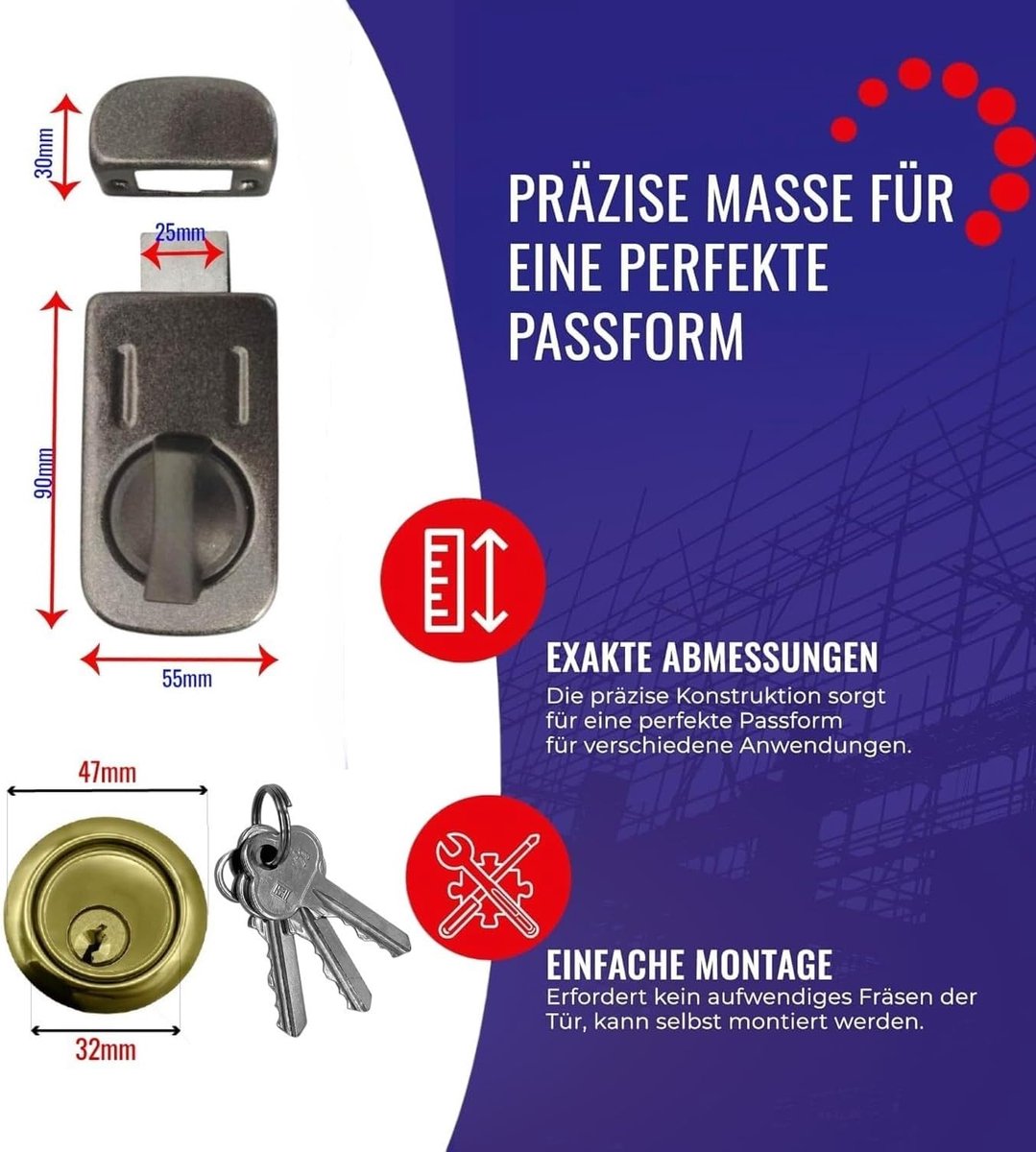 Chle-Mar - Side lock for front door and apartment door graphite - Lay lock with cylinder and 3 keys - ShopVlot