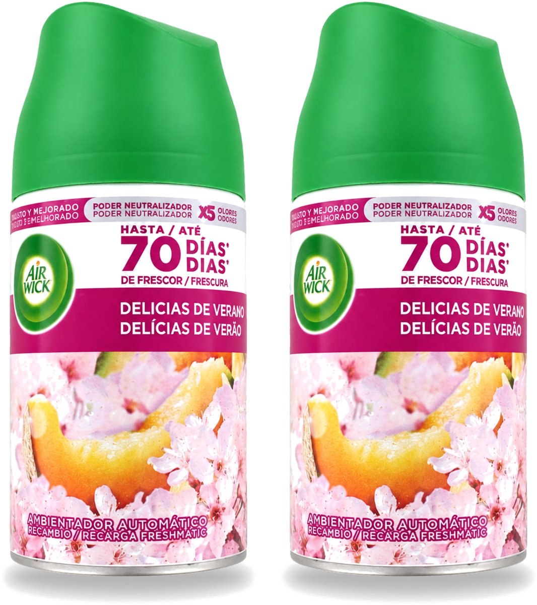 2 x Air Wick - Luchtverfrisser Navulling - Zalige Zomer - Automatische Spray - 250 ml - Voordeelverpakking - 2 stuks