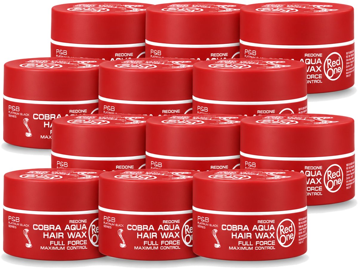 12 x Red One - Haarwax - Cobra Aqua - Maximale Controle - Voor Krachtige Hold & Glans - 150 ml - Voordeelverpakking - 12 stuks