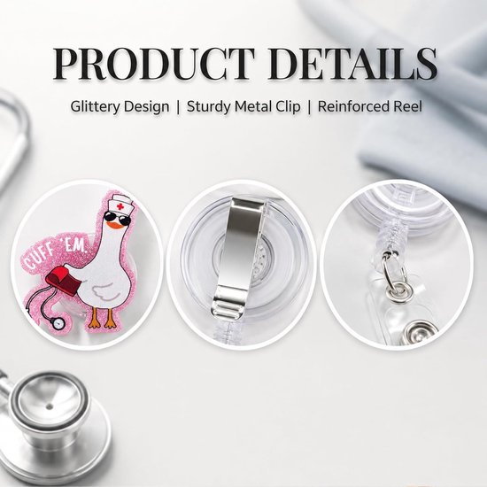Grappige Gans Verpleegkundige Badge Reel met Cuff Em Badge Clip voor ID-Houder en Zorgpersoneel — afbeelding 4