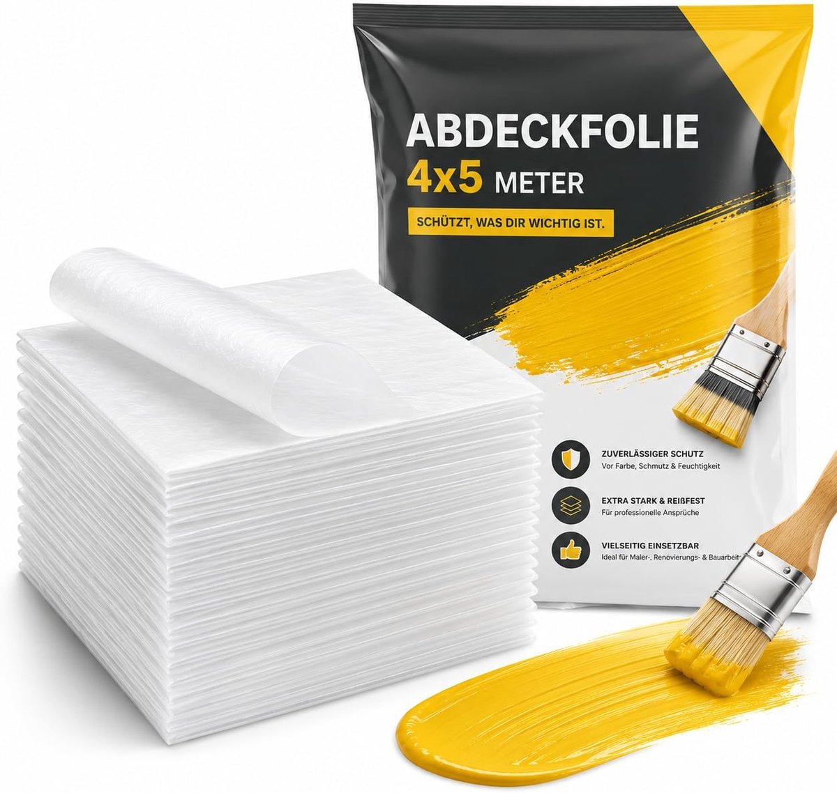 6 x afdekfolie, 4 x 5 m, schilderzeil, 160 qm, extra sterk en transparant bouwfolie, schilderfolie & schildersvliesbehang & schildersdoek voor renovatie en verhuizing, Gemaakt in Europa