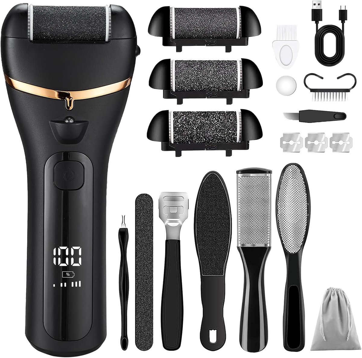 Elektrische voettrimmer, elektrische pedicure - Elektrische voettrekker, pedicure, 3 snelheden, 3 rollen, IPX7 - ShopVlot