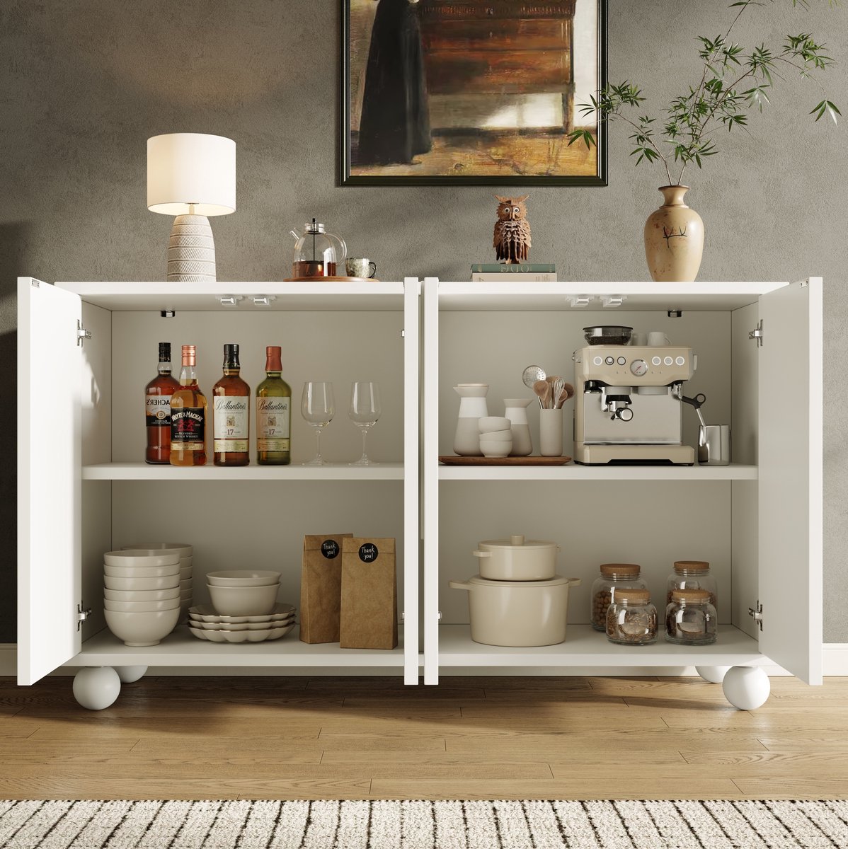 WUVRIE Dressoir 120x35x71 cm - 2 deuren en verstelbare planken - Wit