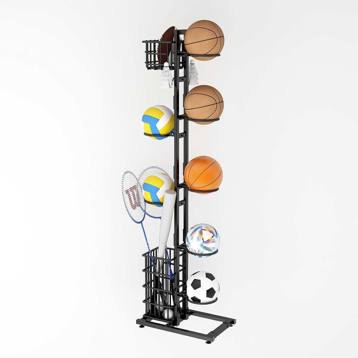 Balstandaard voor 8 ballen, balhouder, basketbalmand, voetbal, volleybal