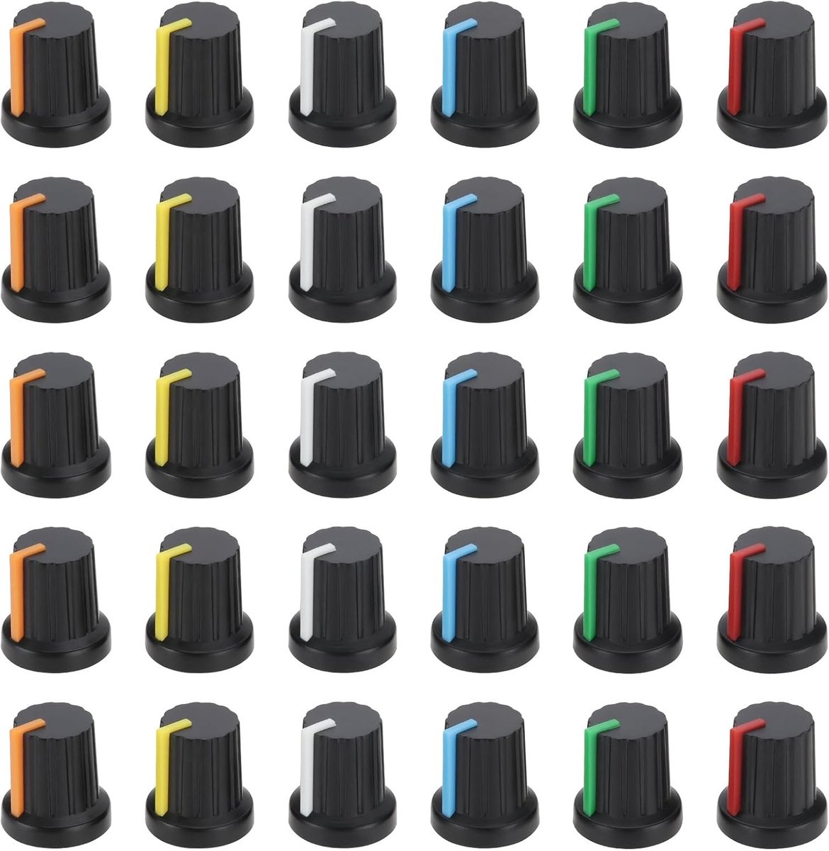 Potentiometer controleknoppen set van 30 stuks 6mm voor audioapparatuur en versterkers in diverse kleuren