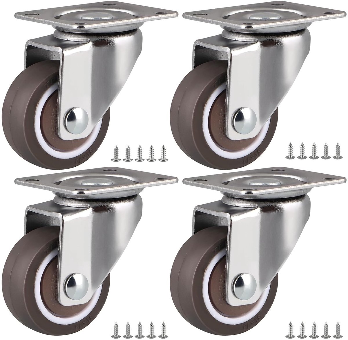 Set van 4 Stille 32mm Meubelwielen met Plaat voor Kasten, Salontafels en Plantenrekken