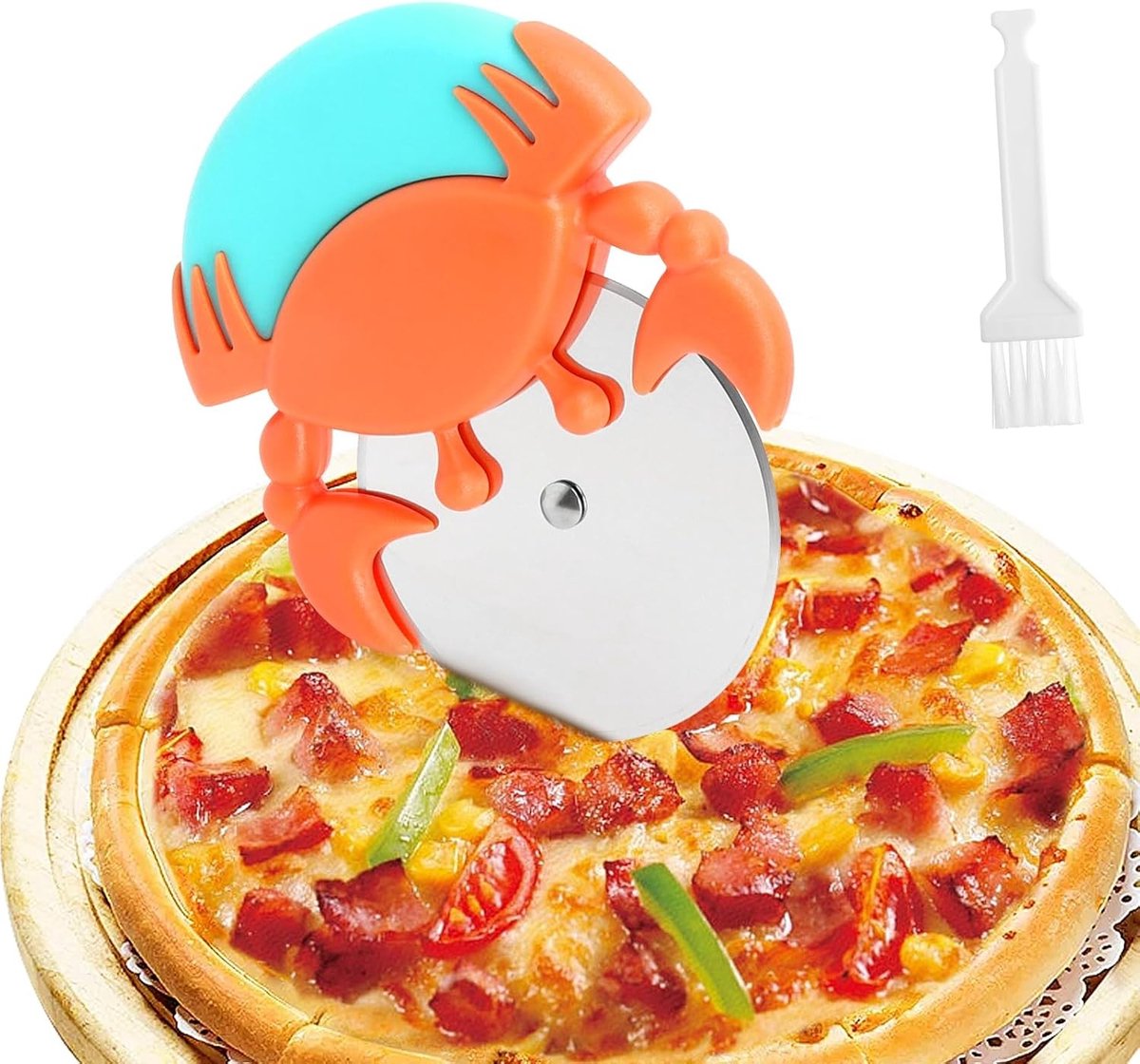 Grappige RVS Pizzasnijder met Stabiele Handgreep en Schoonmaakborstel, Perfect voor Thuisgebruik en als Cadeau Idee