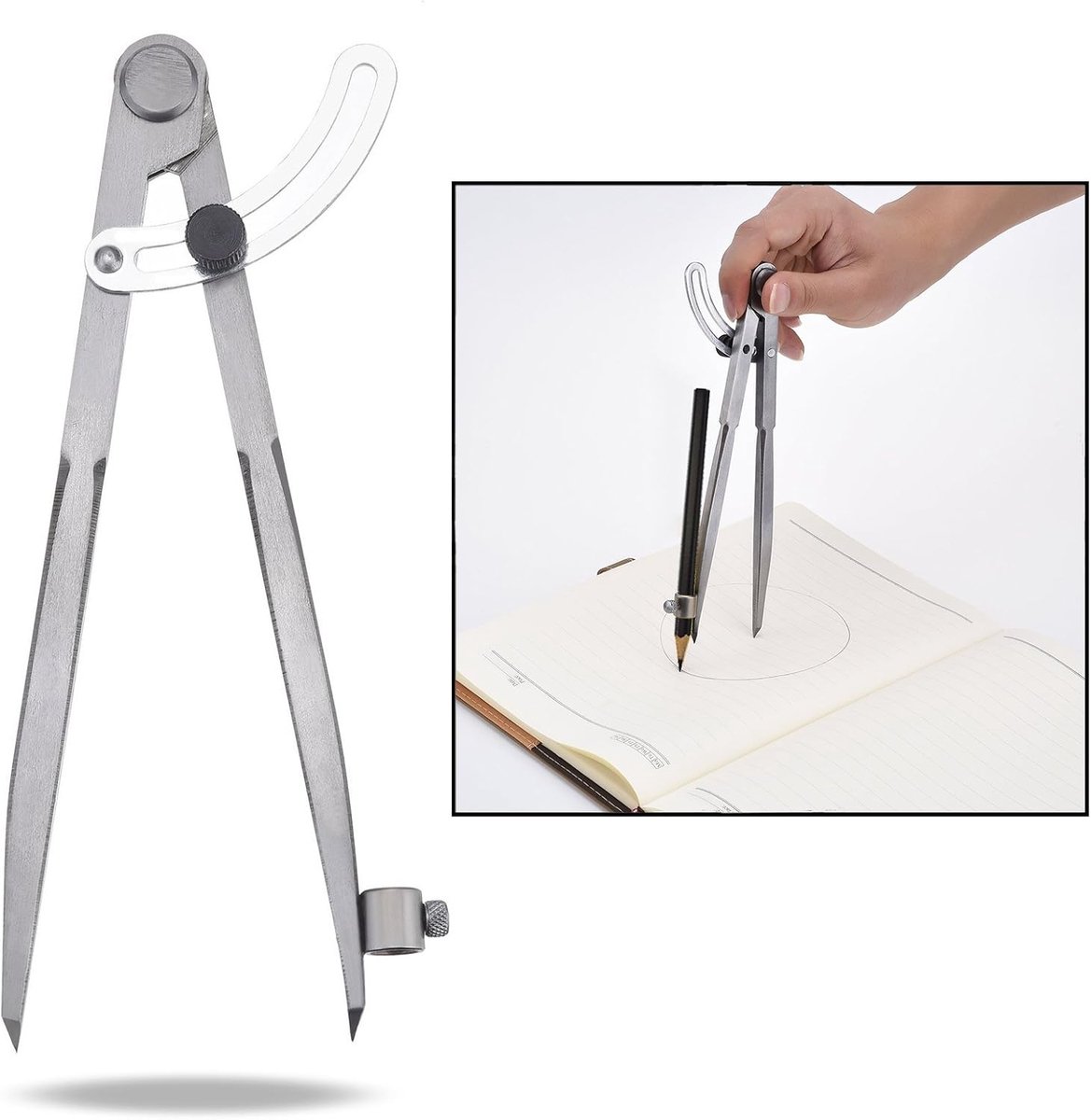 tekencompas 20cm - roestvrij staal - duurzaam en nauwkeurig - ideaal voor techniek en kunst - ShopVlot