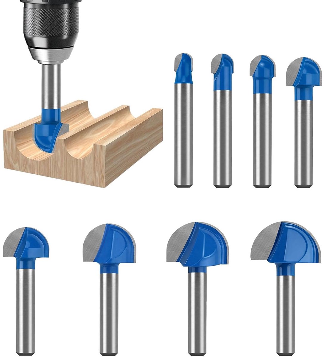 Frezen set 8-delig - 1/4 inch schacht - vol carbide - veelzijdig voor houtbewerkingsprojecten - ShopVlot