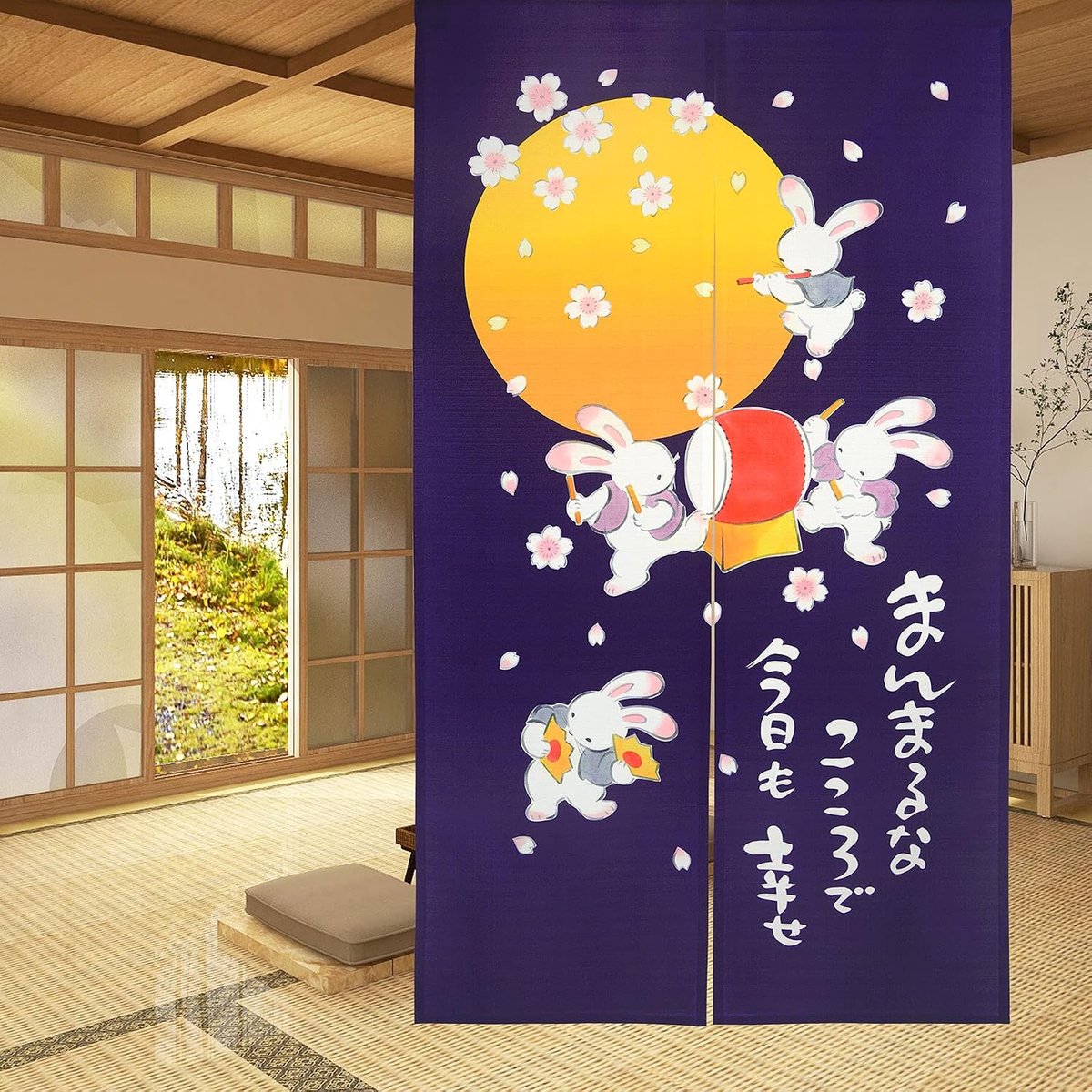 Japanse gordijnen 85x150 cm - polyester - hare, muziekinstrument, maan - ideaal als kamerscherm - ShopVlot