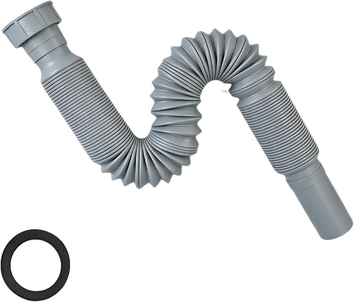 Flexibele Afvoerslang voor Badkamer Wastafel, Siphon Slang, Hydraulische Afsluiting, Geurpreventie, Geschikt voor Badkamer en Keuken (Grijs)
