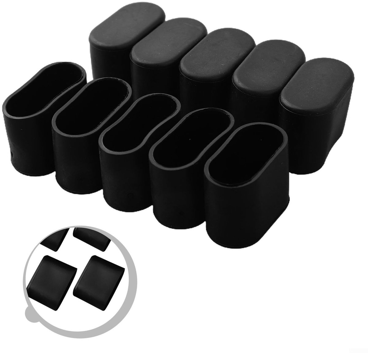 Rubberen meubelpoten 15 x 30 mm - zwarte metalen kap - ovale hoezen - vloerbescherming voor meubels - ShopVlot