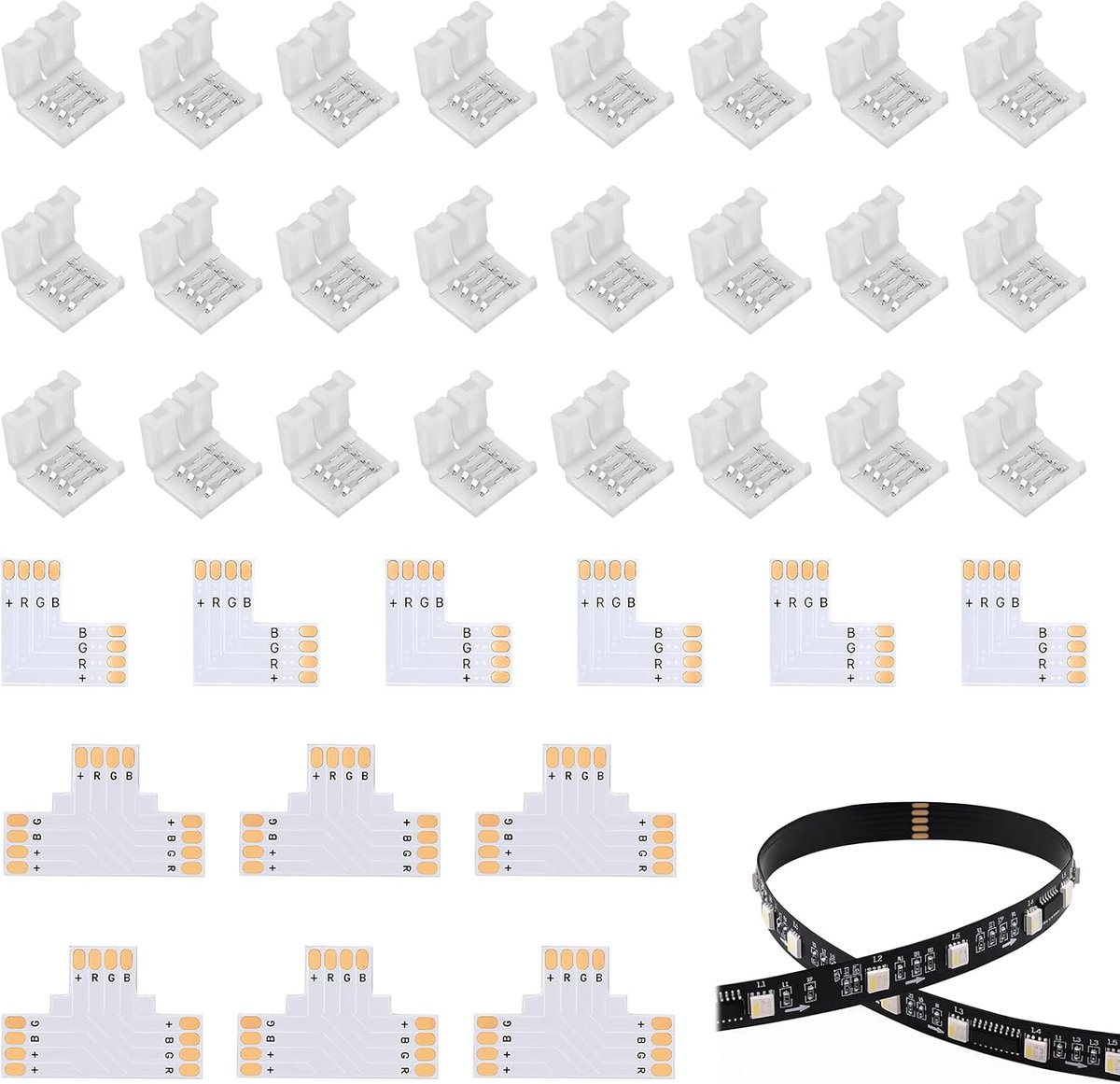 LED Strip Connector Set, 4 Pin Solder-free Adapter with L and T Plugs Including Mounting Terminals, Compatible with 8 - ShopVlot