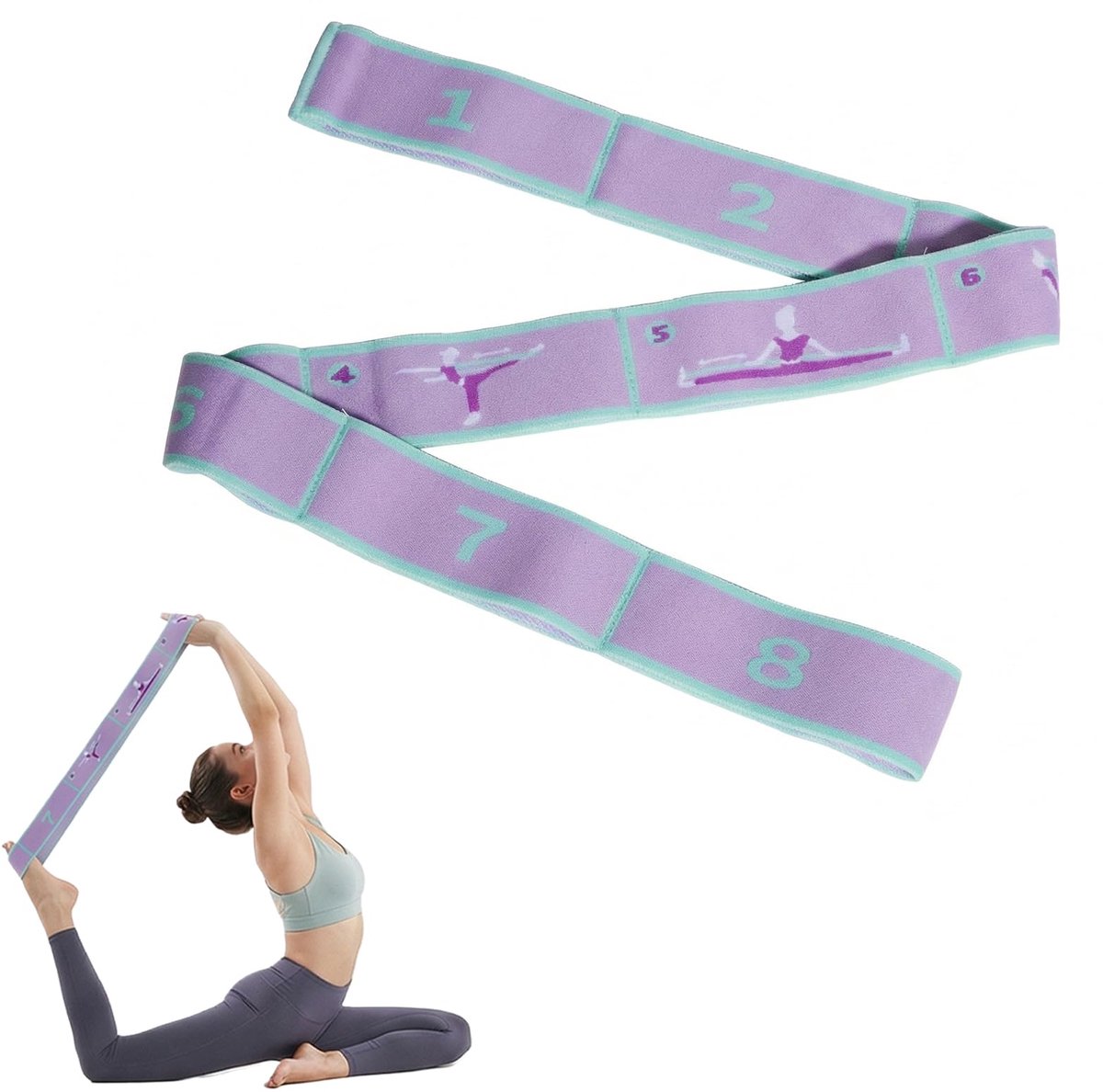 NiceNaiils Yogariem met 8 gradatiegespen, fitnesselastiek voor rekken en pilates, elastische band voor krachttraining - ShopVlot