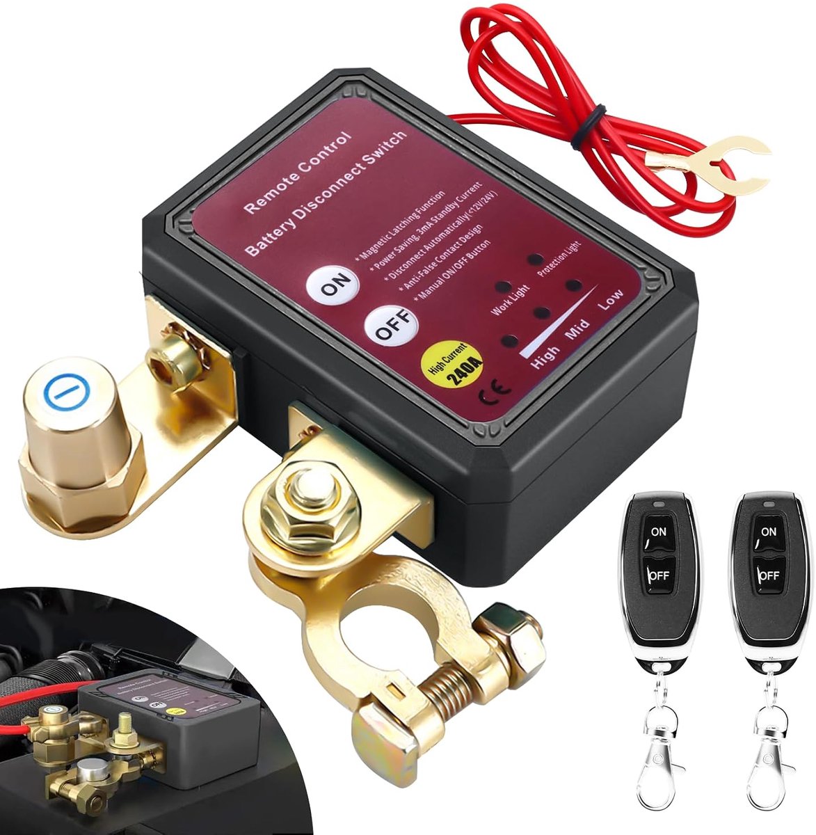 12 V/24 V draadloze op afstand bestuurde auto-scheidingsschakelaar, 240 A batterij-scheidingsschakelaar met 2 - ShopVlot