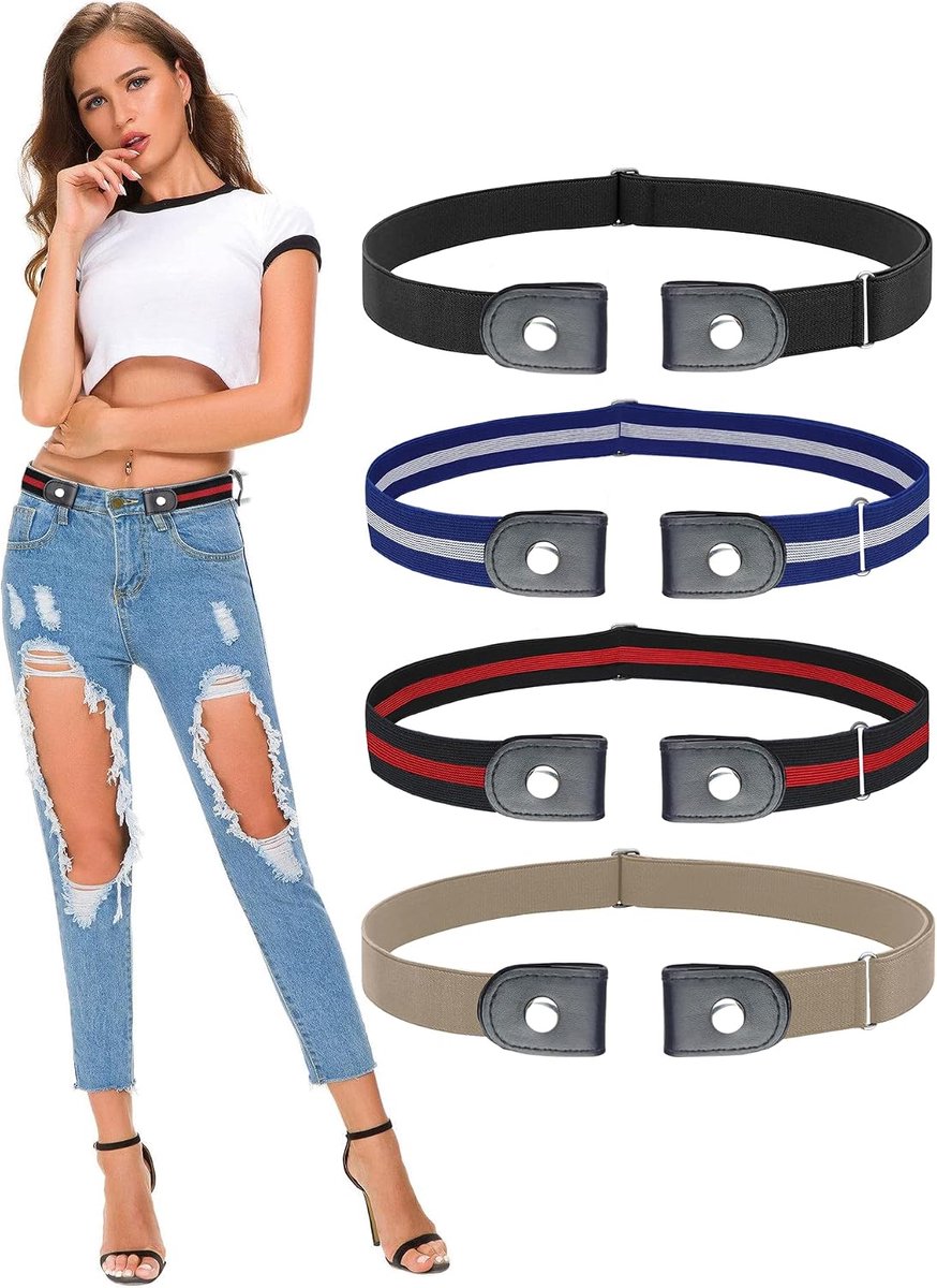 Belt zonder gesp voor vrouwen en mannen - 4 stuks - elastisch en onzichtbaar - comfortabel te dragen - ShopVlot