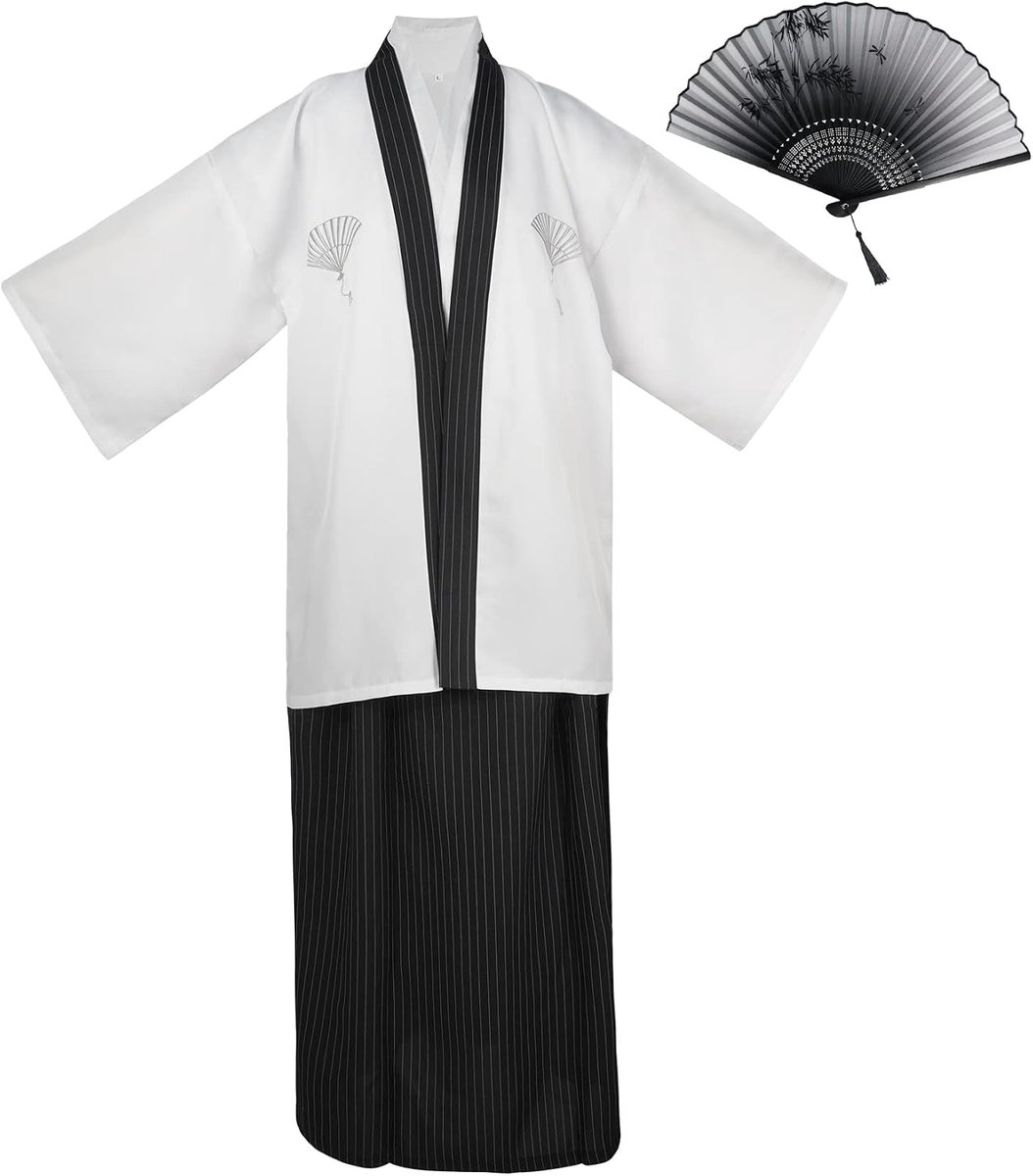 Kimono heren yukata kimono gewaad Japanse traditionele samurai uniform cosplay kostuum Japanse stijl kleding Haori jas top Hakama rok set, één maat
