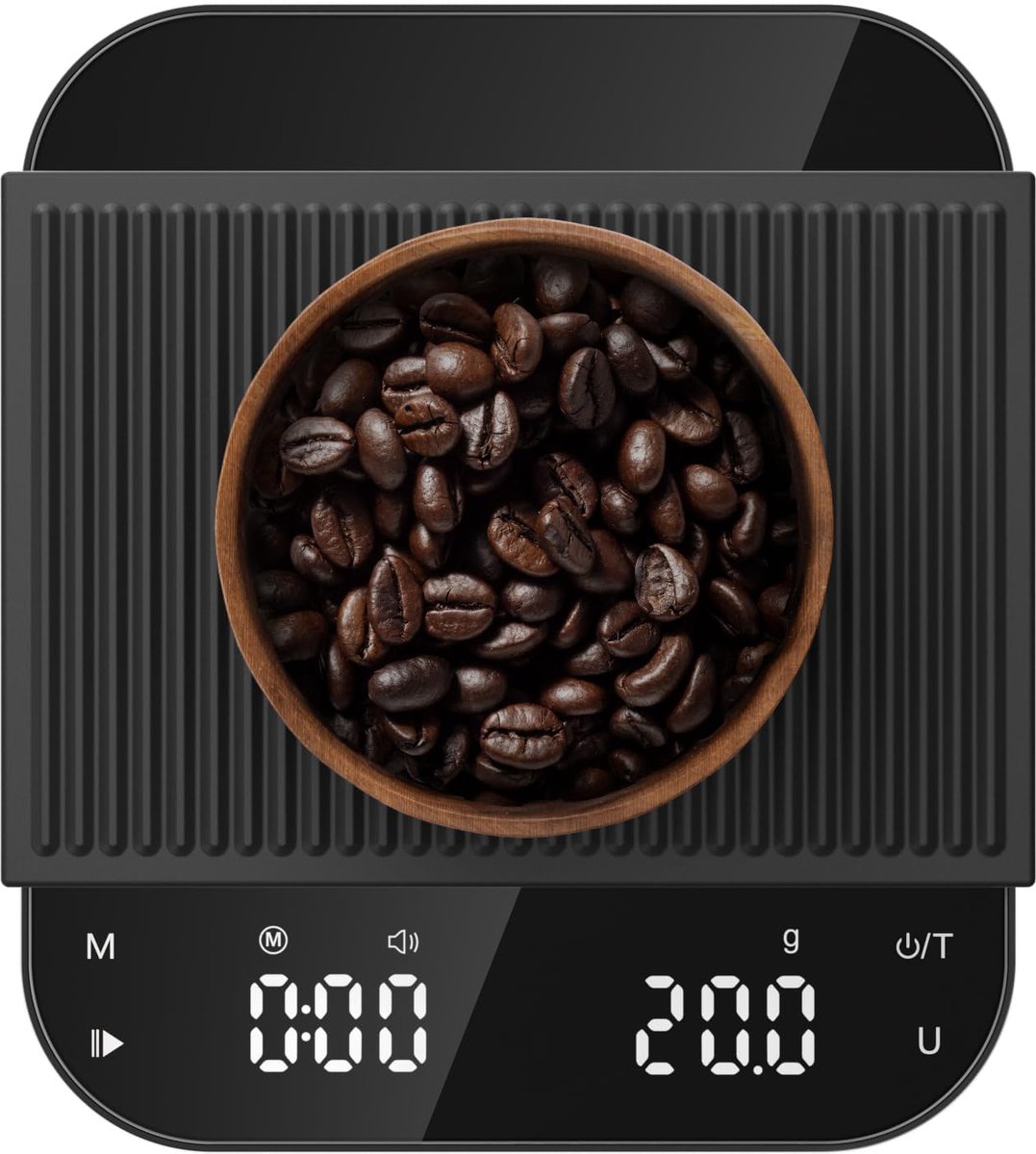Koffieweegschaal met Timer, Oplaadbare Keukenweegschaal voor Espresso en Filterkoffie, 3 kg/0,1 g Hoge Precisie Espressoweegschaal met Digitale LED, Aanraaksensor, 6 Eenheden (Zwart)