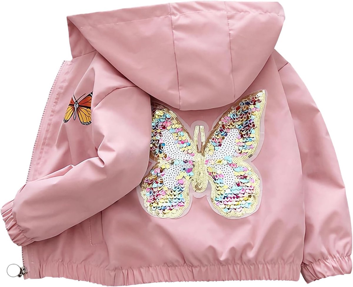 Tussenjas voor meisjes, outdoorjas met vlinderpatroon, kinderjas, schattige jas