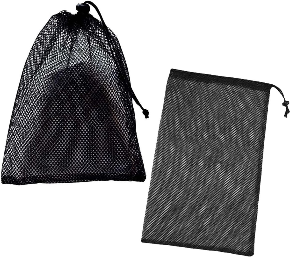 2 stuks nettassen met trekkoord, nylon nettas, zwart, met trekkoord voor golfballen voor het verzamelen van zwembadspeelgoed, golfballen en tennis