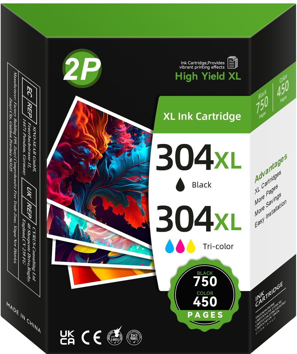 Economink 304XL printercartridges, 304XL zwart en kleur compatibel voor HP 304 printercartridges, voor Envy 5030 5010 - ShopVlot