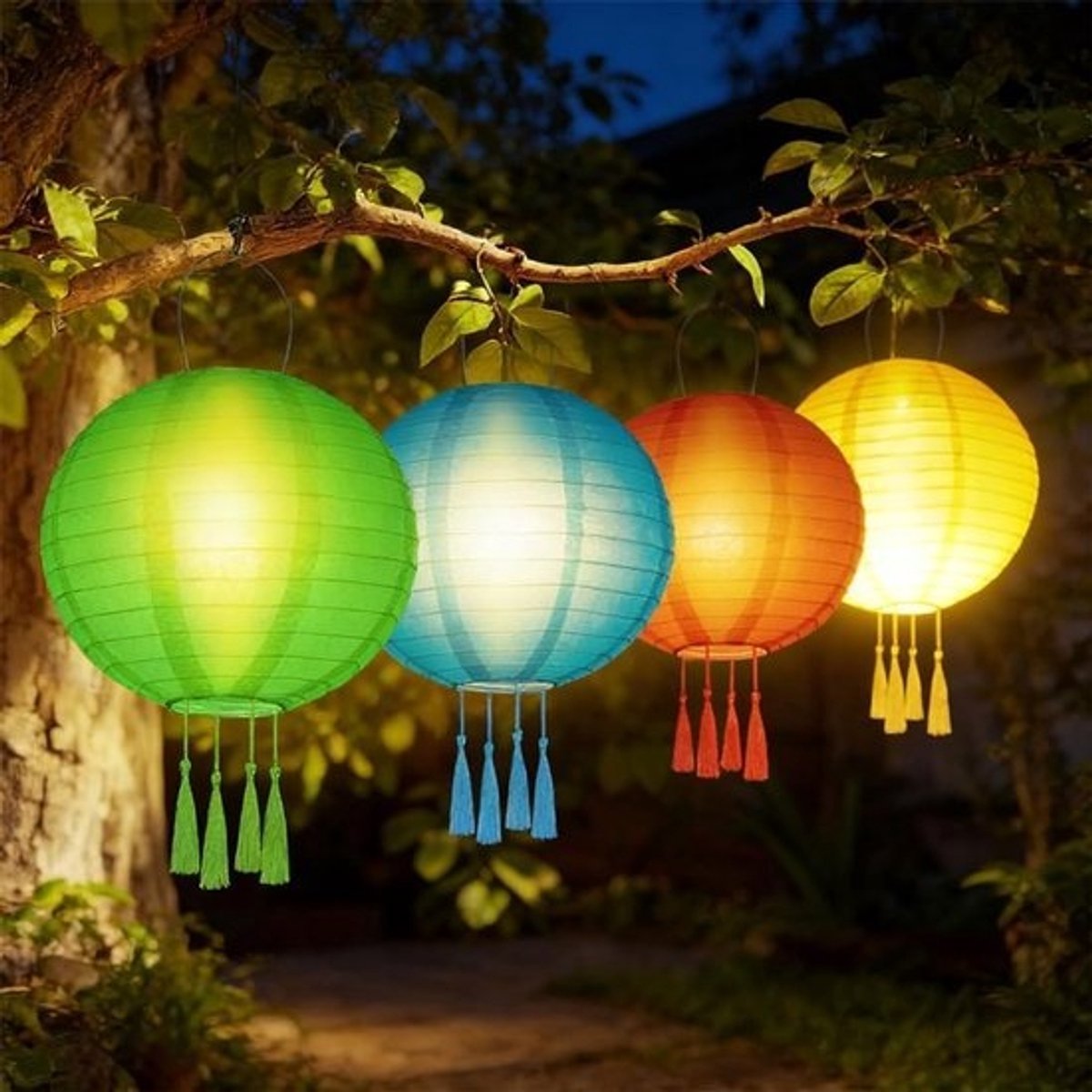 Set van 4 weerbestendige solar lantaarns van 25 cm - LED-tuinverlichting voor buiten - hanglampen en balkondecoratie