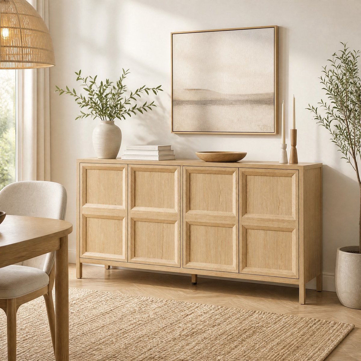 WUVRIE Dressoir 160x40x80 cm - Tip-on, soft-close en wandbevestiging - Eiken