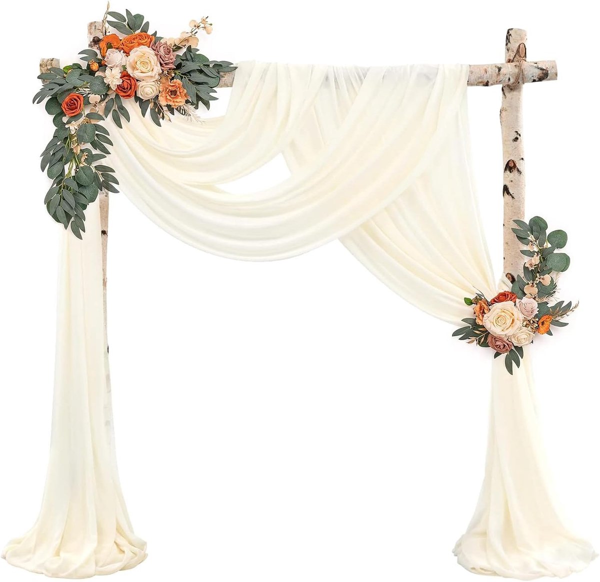 HochzeitsCurtains and Wedding Arch,Ivory White Wedding Arch Curtain,Chiffon Fabric Cross Curtain Decoration - ShopVlot