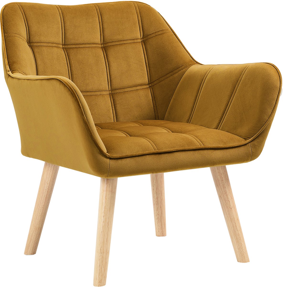 Homona Fauteuil - In Scandinavische stijl - Met fluwelen bekleding - 67 x 61,5 x 71 cm - Geel