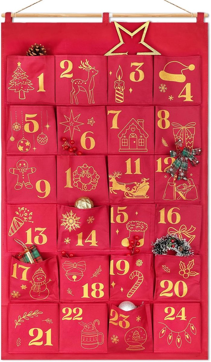 DPKOW Glitter Empty Advent Calendar to Fill Yourself, Fabric Reusable Advent Calendar for DIY Make Your Own Christmas - ShopVlot