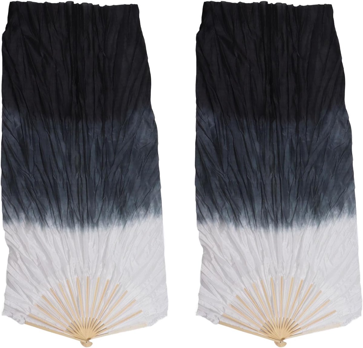 1 Paar 1,5 M Buikdansventilator, Vrouwen Buikdans Lange Waaiersluiers Kunstzijde Buikdansventilator Voor Dansen(Grijs en zwart)