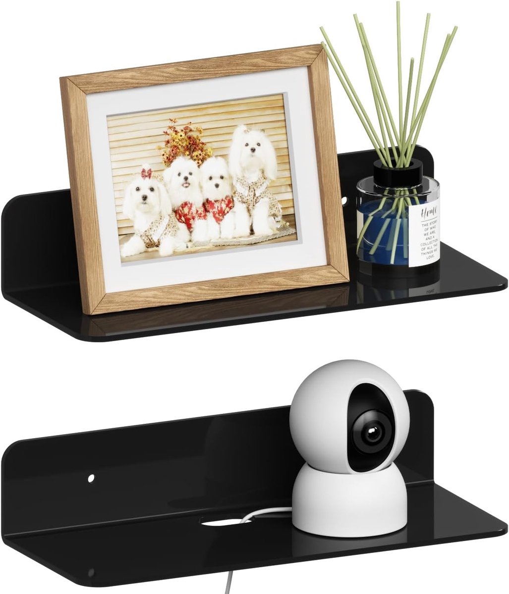 Zwarte Hechtdoekplanken van Acryl met Draadgat, 23 cm, Set van 2 - Ideaal voor Wanddecoratie en Opbergruimte