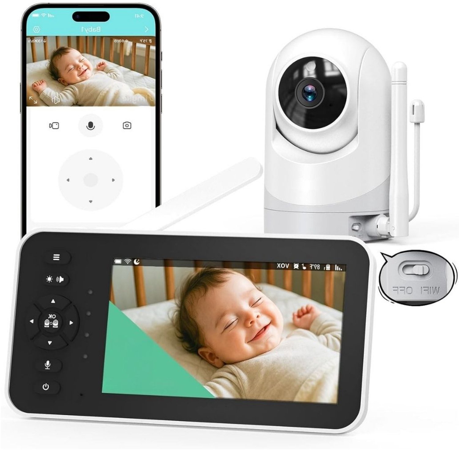 Zolvano® Baby Monitor Met Camera – Babyfoon Met App – Babycamera - Wit