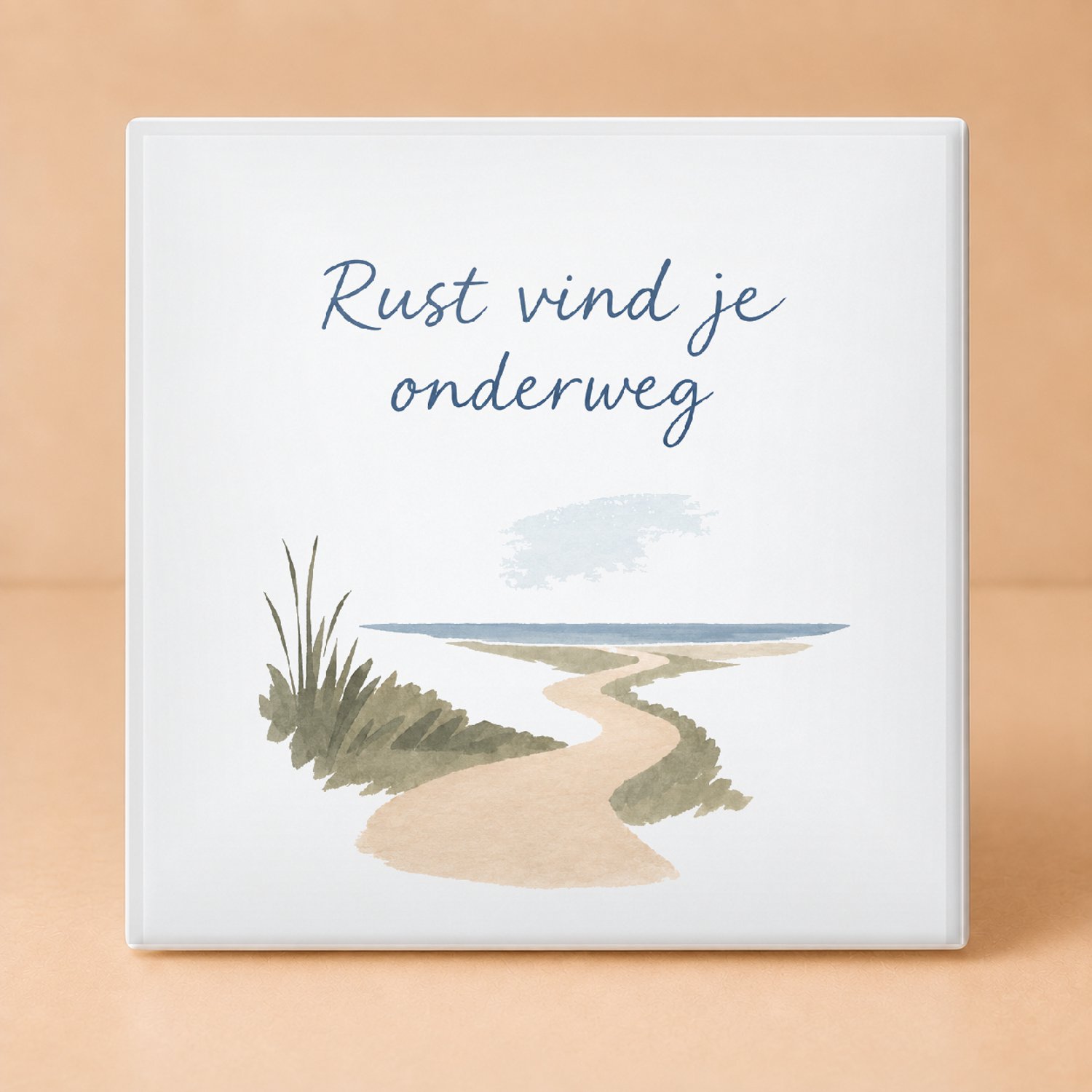 Bedruk King Kalme De winterwandelaar Tegel – Sfeervolle wanddecoratie met rustgevende gouache voor natuurliefhebbers - 15 x 15 cm Wit