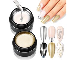 SnelShoppen - Nicedeco Nail Art Metallic Gel Gold en Silver, Semi-Permanente Nagellak met Mirror Chromatic Effect, 2 Stuks 8g, Goud en Zilver Metallic