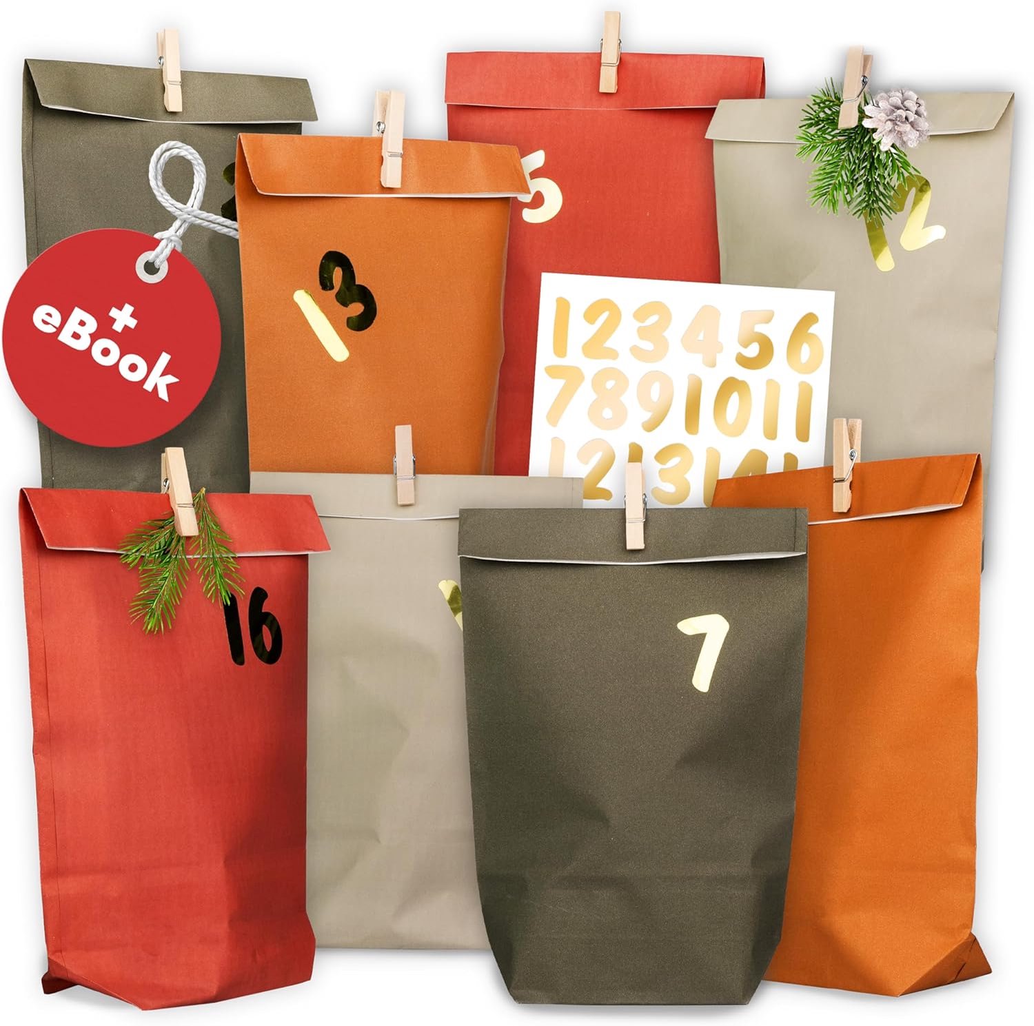 AMARI ® Advent Calendar for Filling No. 17 Monochrome - 24 Paper Advent Bags (with Wooden Clips) for Crafts for - ShopVlot