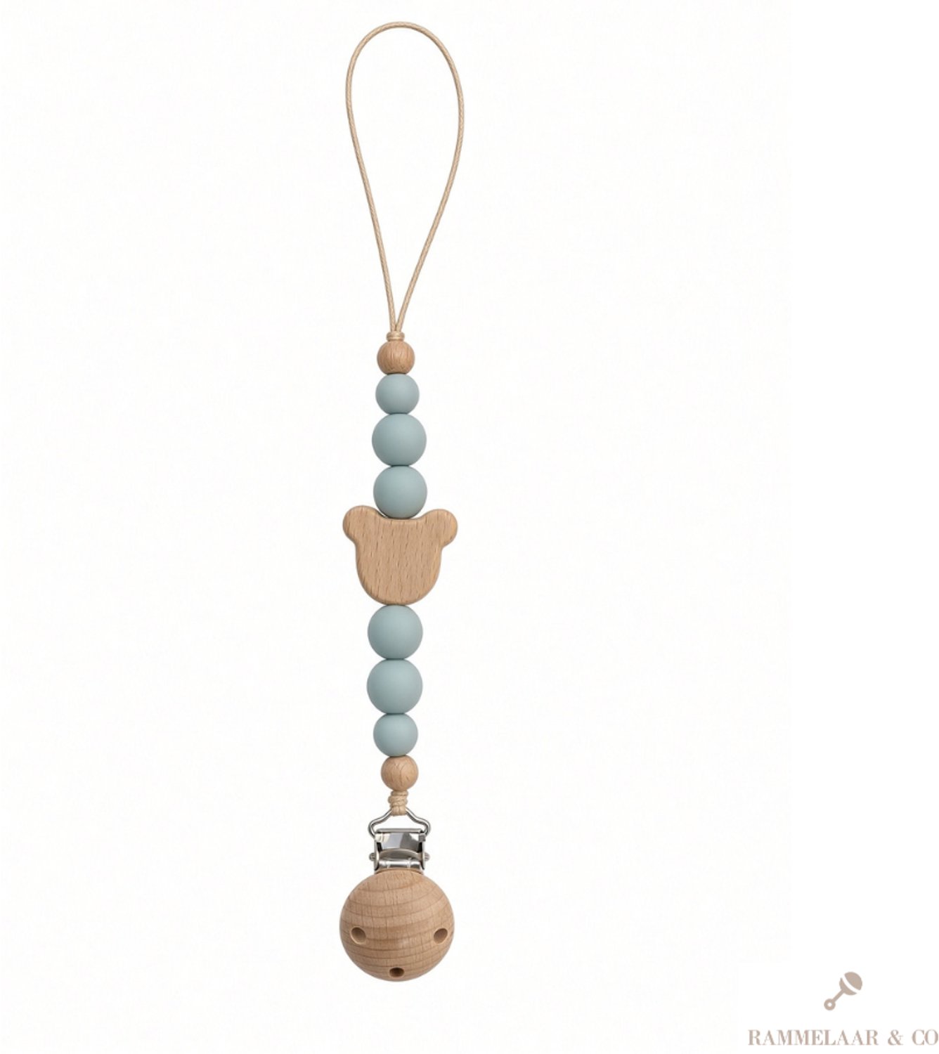 Rammelaar&Co Speenkoord baby – Silicone Kralen & Houten Clip – Fopspeenkoord baby - Kraamcadeau - Blauw