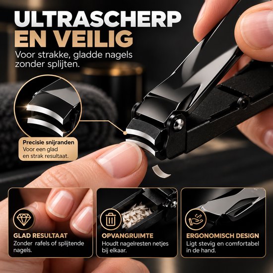 Christian Deluxe® Premium Nagelknipper met Opvangbakje – Voor Dikke Nagels & Teennagels – Nagelknipper met Stalen Vijl – Manicure & Pedicure Set — afbeelding 4