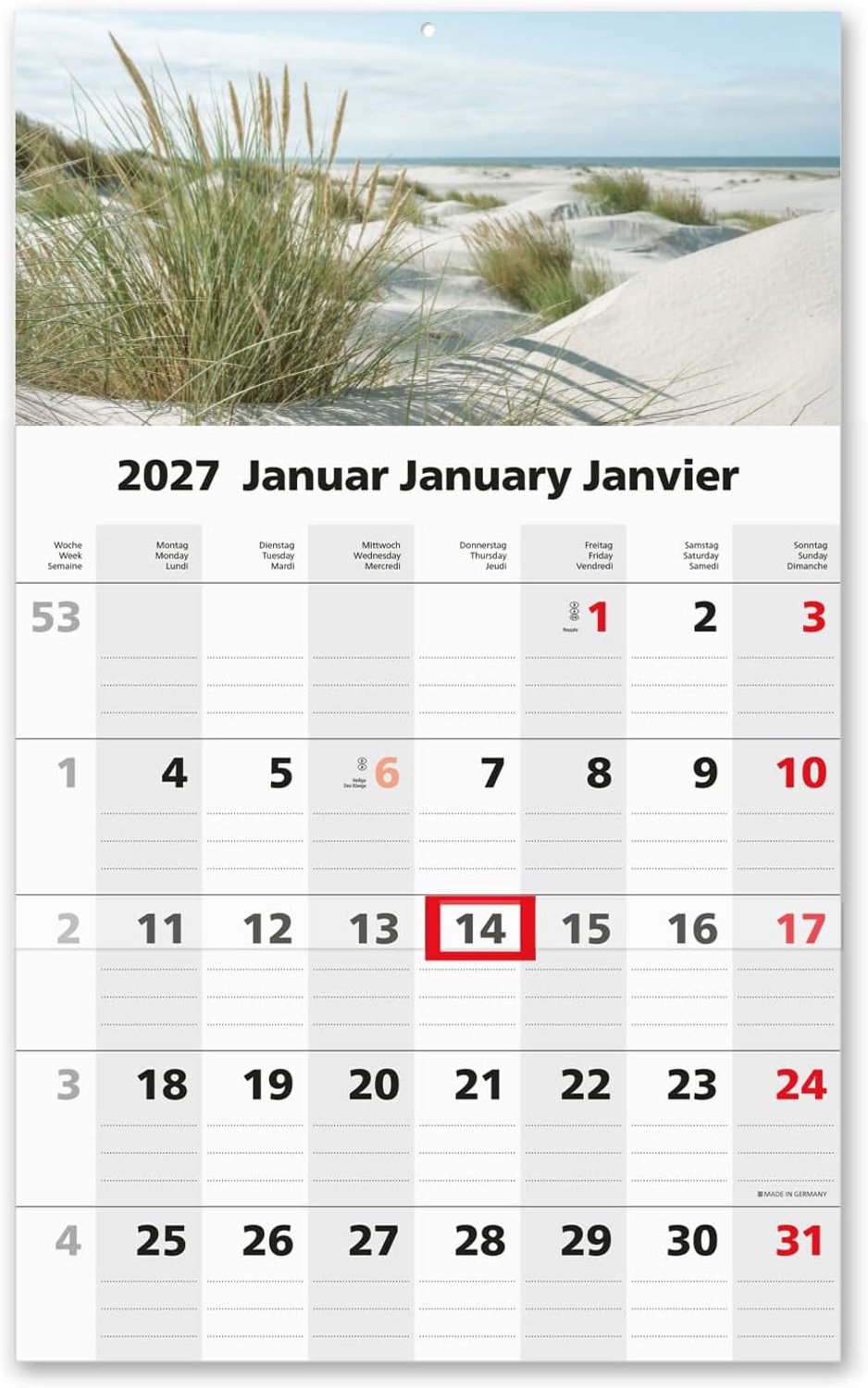 Maandkalender 2027 met schuifregelaar - wandkalender - origineel ontwerp - ruimte voor notities - ShopVlot