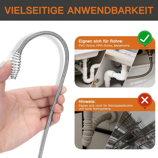 Effectieve veer voor het reinigen van afvoeren, 10 m lange spoel voor keuken en badkamer, ideaal voor milieuvriendelijke ontstopper en doe-het-zelf projecten — afbeelding 2