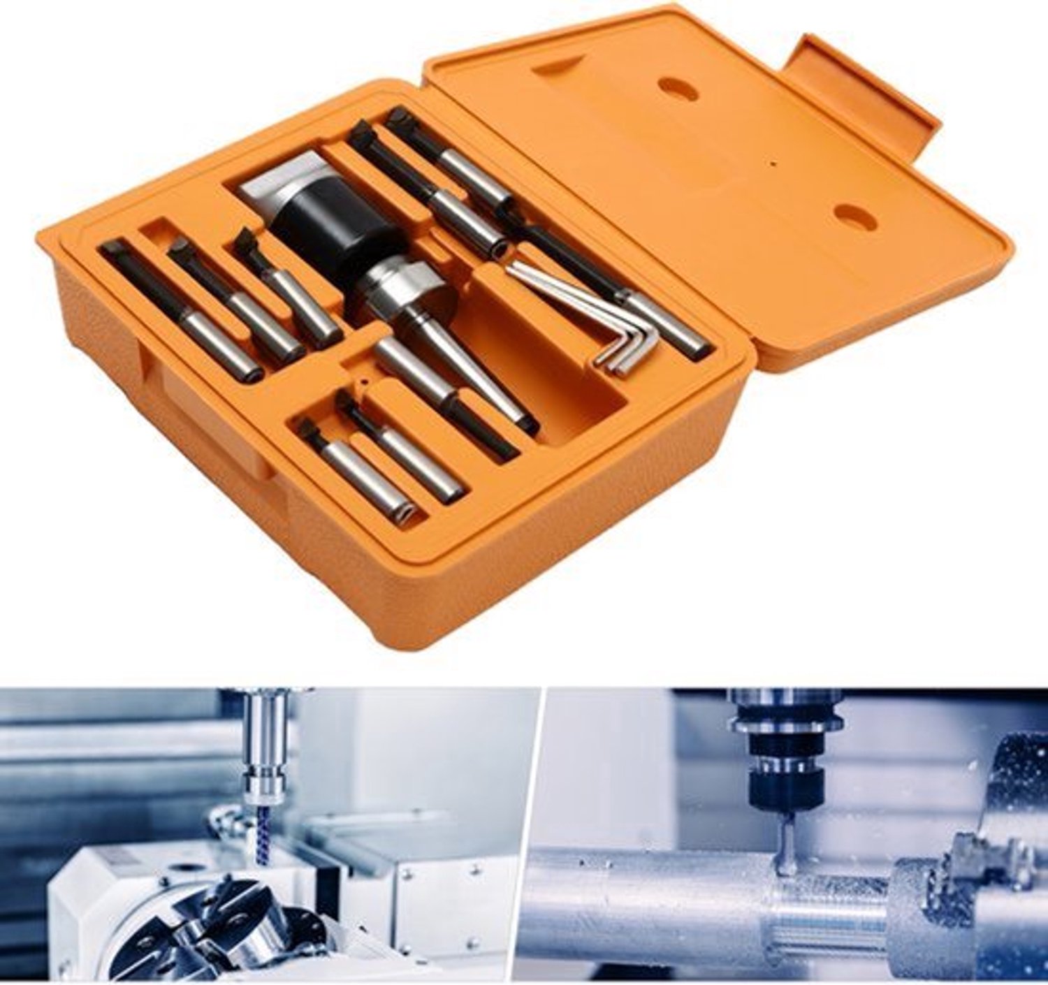Freesmachine Accessoires Set 9 Stuks - MT2 M10 1/2" Carbide Kotterkop - 6.75 Kg Gewicht - Metaalbewerking Gereedschap