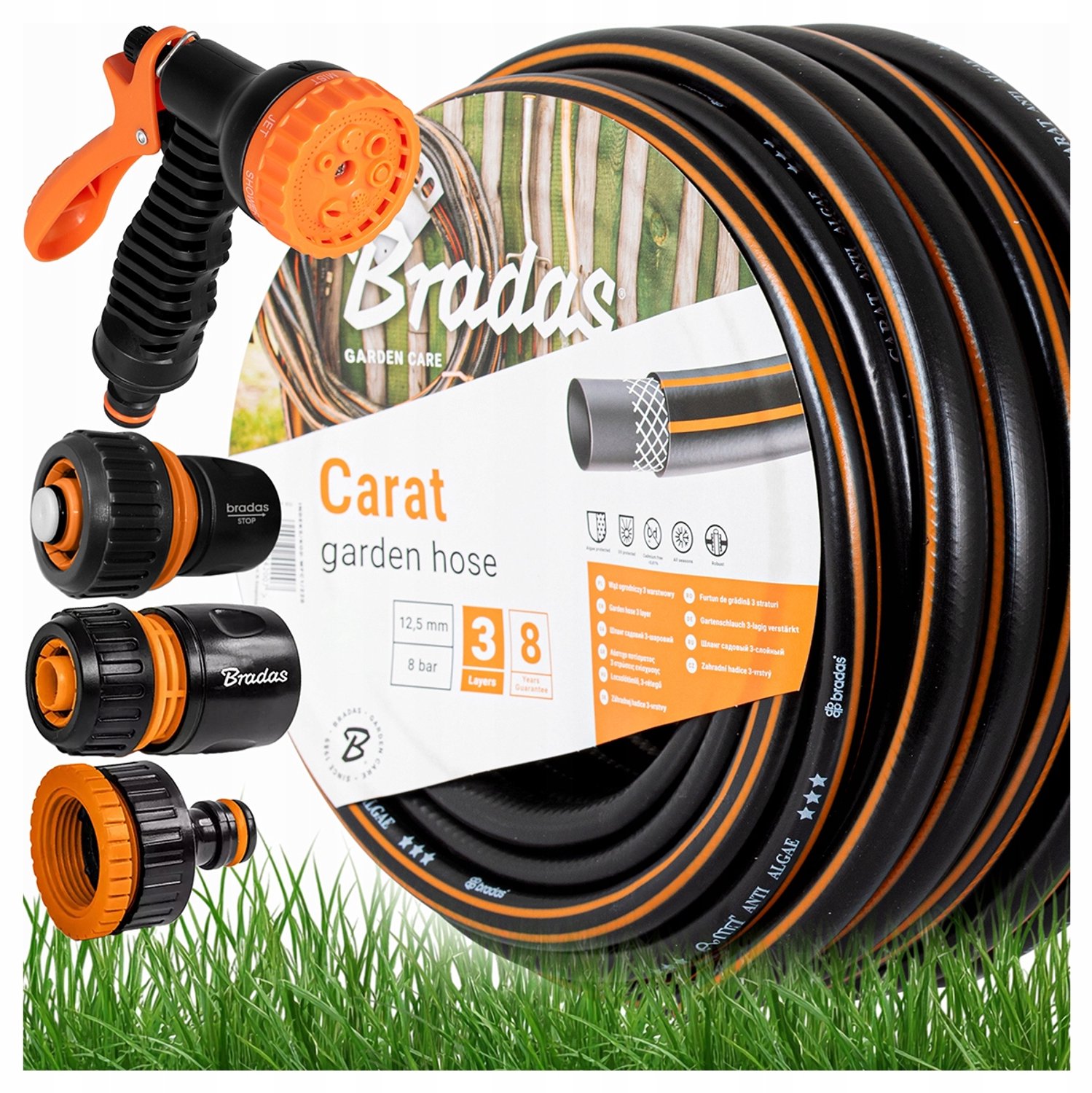 Tuinslang 50m 1/2" met 7-functie spuitpistool en 3 koppelingen