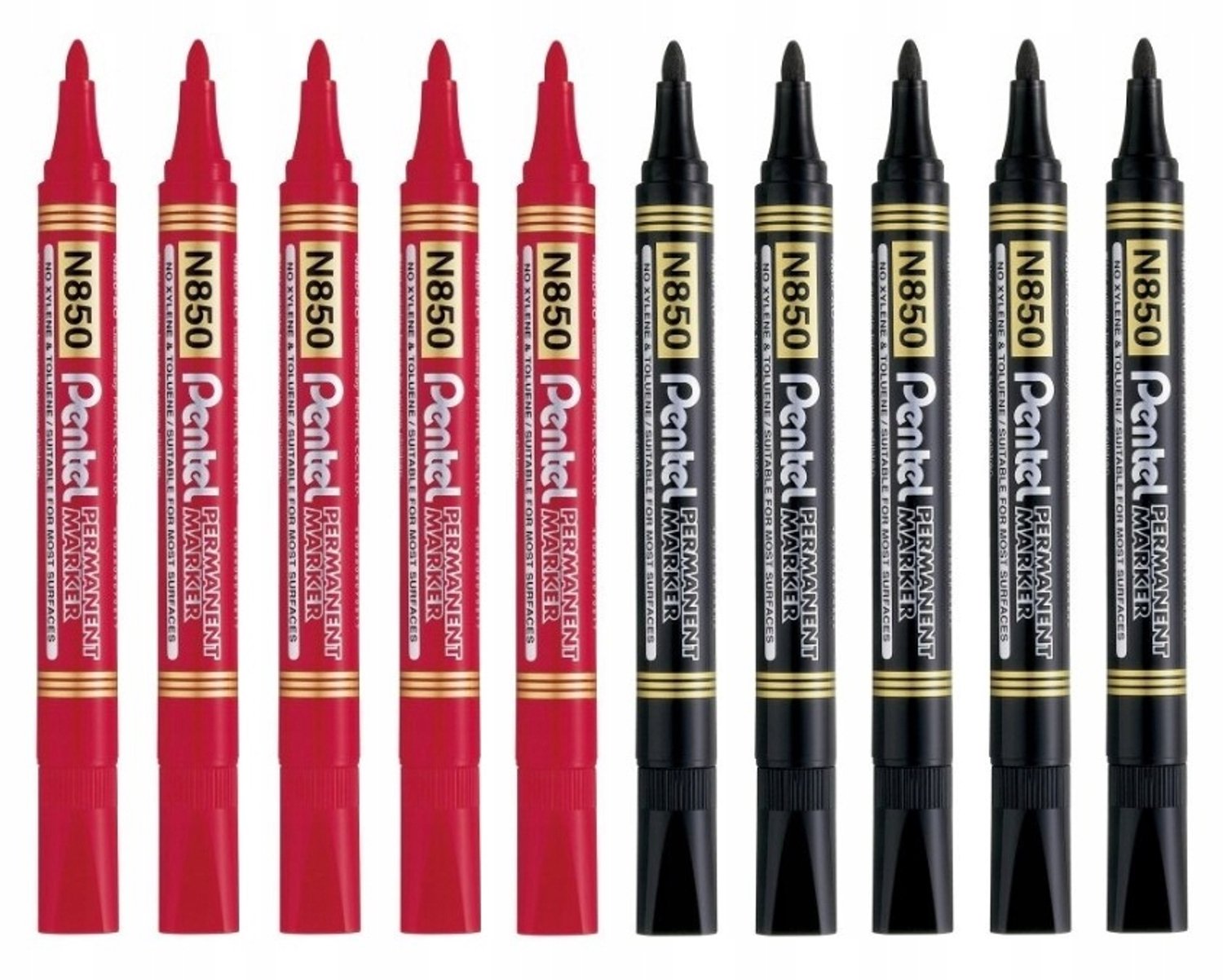 Pentel N850 Permanente Markers Set Zwart & Rood (10 Stuks)