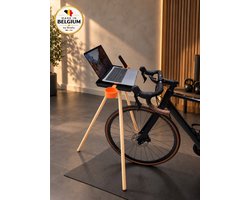 Indoor Cycling Laptopstand met Houten Poten | Tabletblad met Bidon- en Telefoonhouder | Zwift