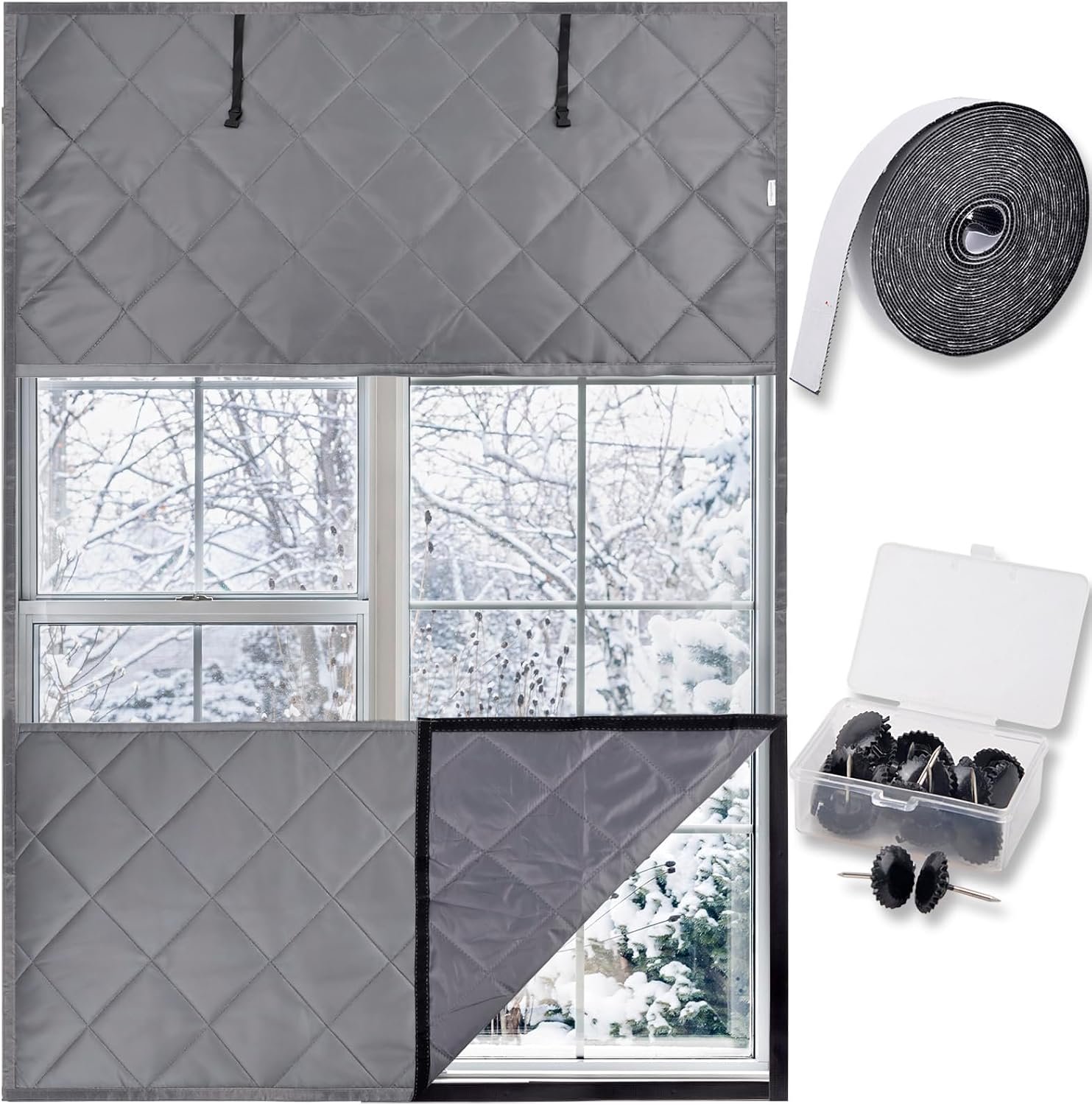 Thermal Curtain, Cold Window Insulation, 120 x 160 cm, 3-Layer Oxford Fabric and Cotton, with Viewing Window, No - ShopVlot