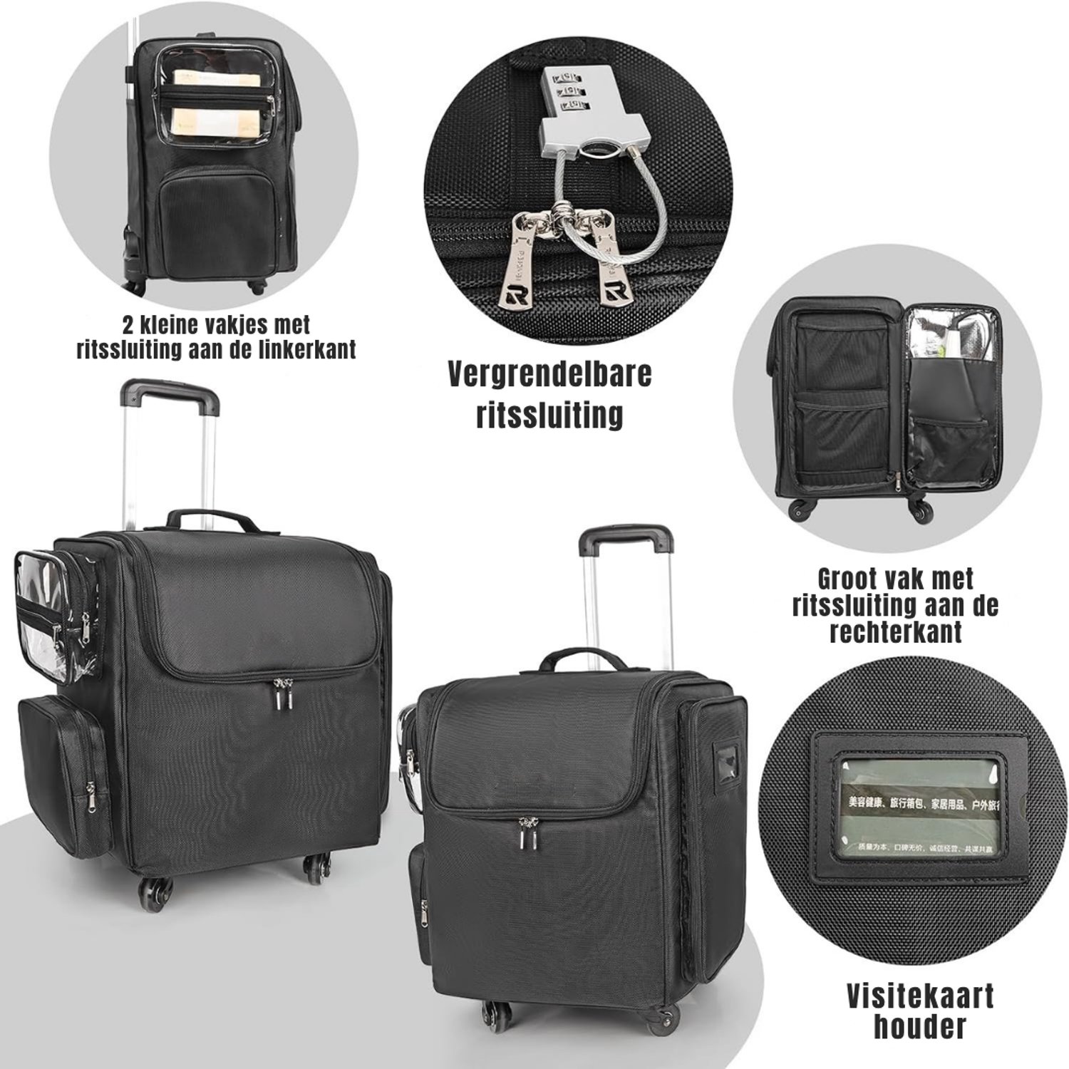 Levo® Visagie Koffer - Make Up Koffer - Make Up Organizer - Zwart - 31 cm x 48 cm x 42cm