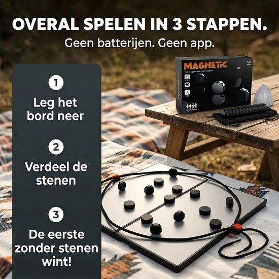 Magnetisch spel op een houten tafel in 3 stappen uitgelegd. Geen batterijen of app nodig.