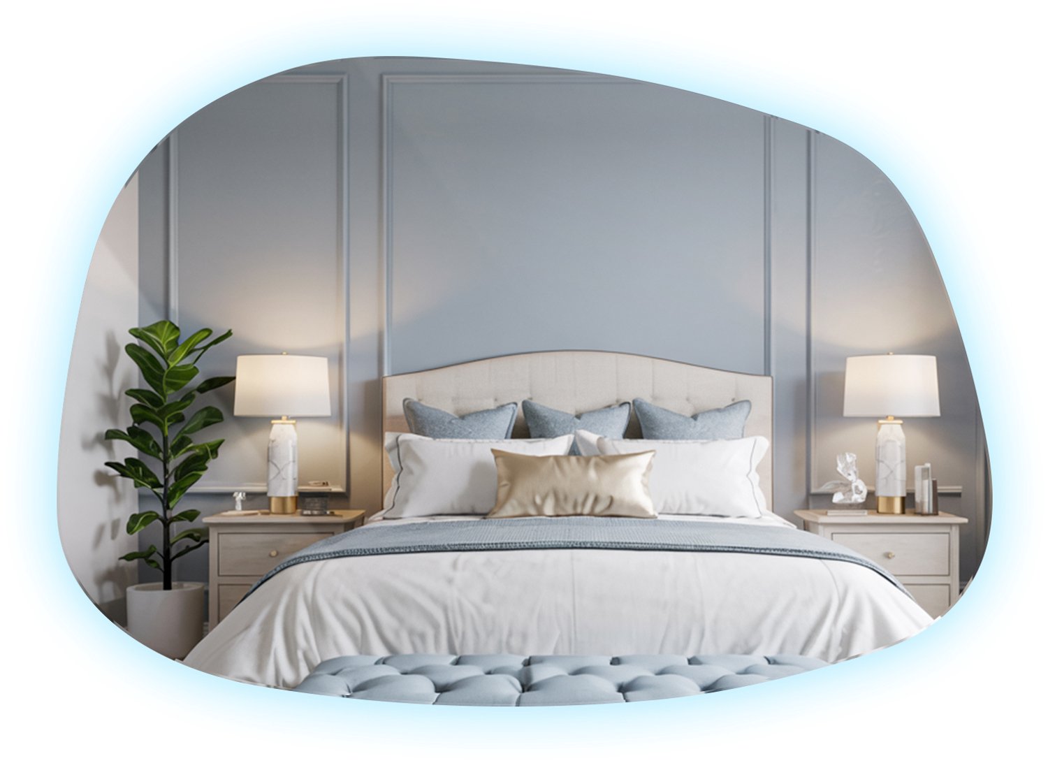 WallMuralia - Spiegel vlek LED Koel licht - 90,9 x 66 cm - Asymmetrische spiegel - Organische spiegel - Decoratieve wandspiegelWandspiegel LED