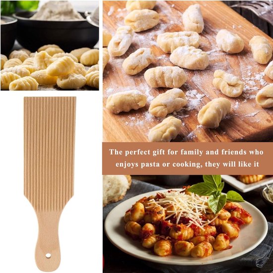 SnelShoppen - 2 stuks pastaplanken voor gnocchi, houten plank voor tortellini en macaroni met houten stokjes - Authentieke pasta maken in de keuken — afbeelding 2