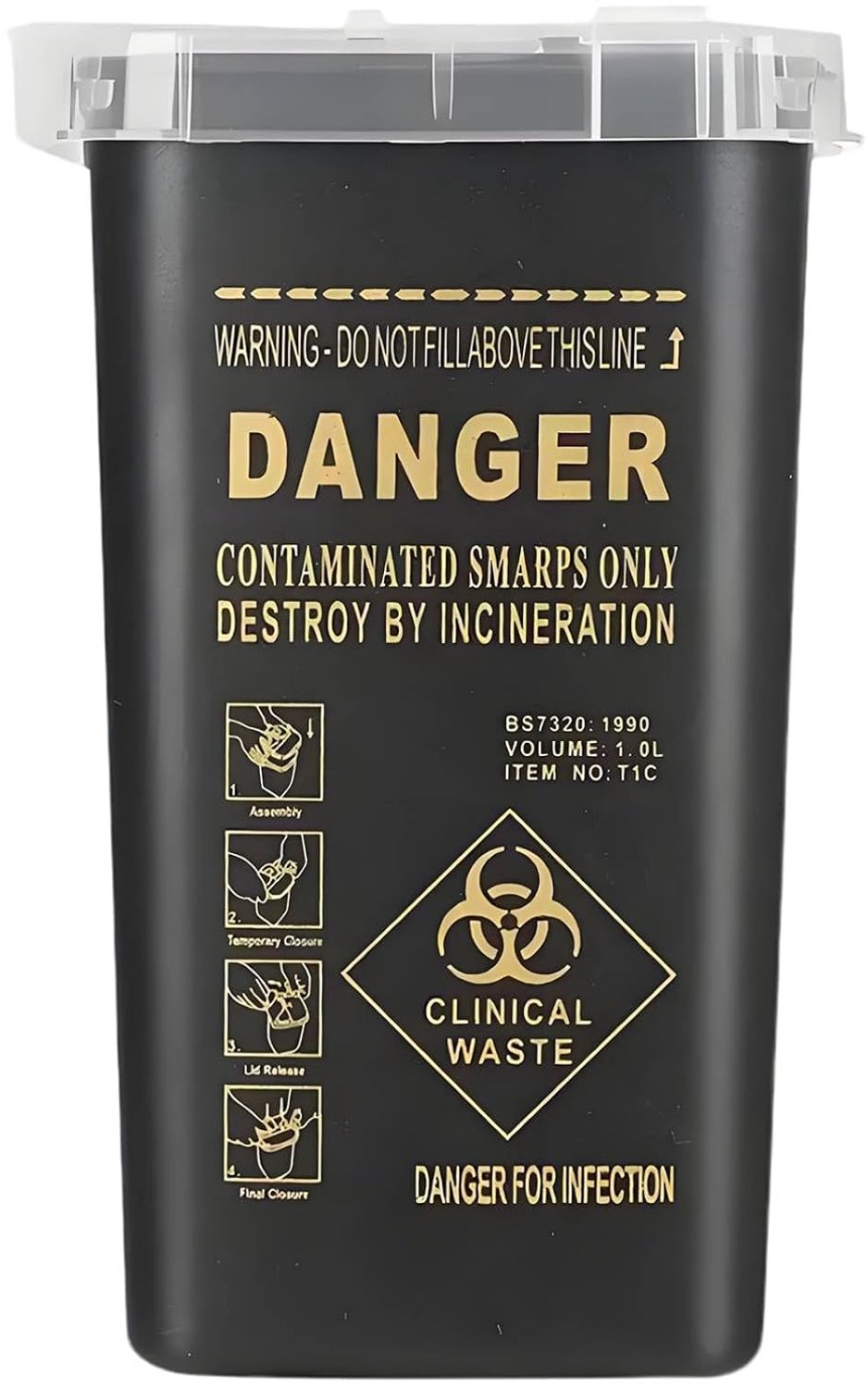 SnelShoppen - Canülen Afvalbak 1 Liter - Plastic Naald Afvalbak voor Tattoo Naalden en Scherpe Afvalverwerking - Zwart - Puncture-proof en Chemisch Be